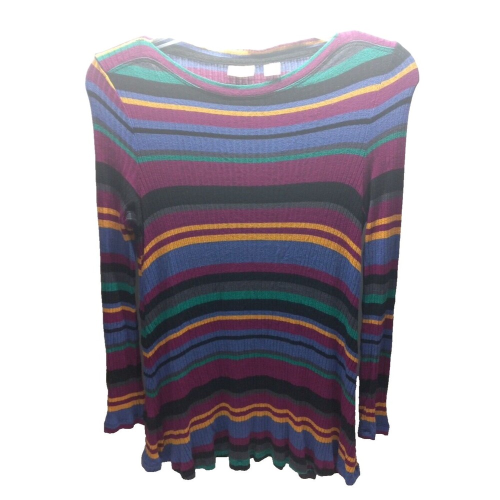 Westbound Petite Small Ribbed Stripe Shirt Long Sleeve Boat Neck Dark Multicolor